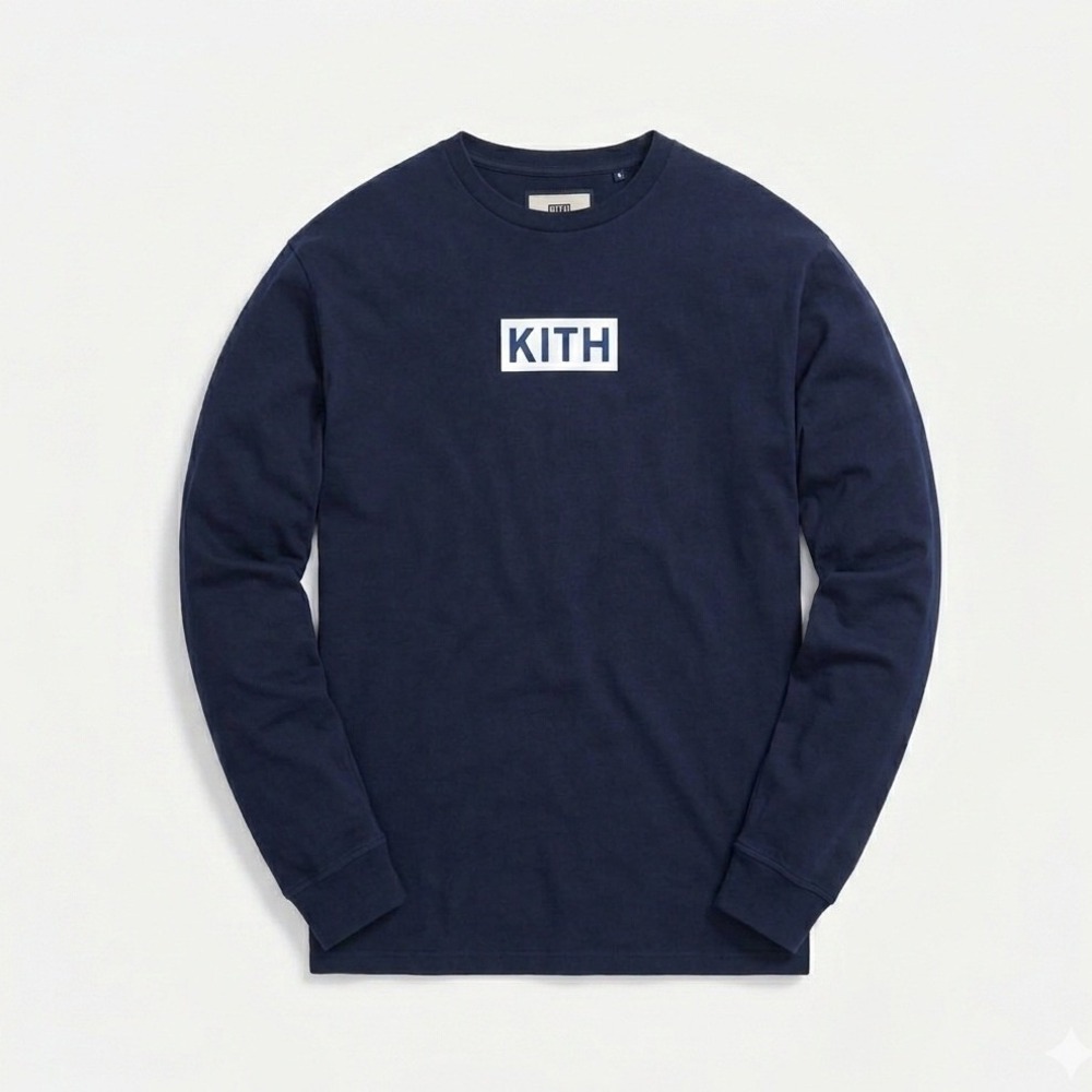 Kith x Sadelle's Box Logo Long Sleeve Tee Navy Blue Large